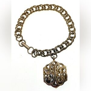 Vintage Sarah Cov Gold Tone Charm Bracelet Monogram Pendant Chunky Chain Signed